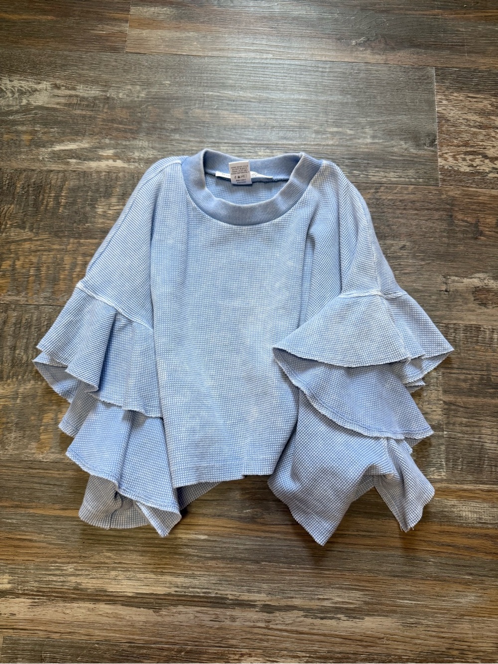Altar'd State Pale Blue Tiered Ruffle Sleeve Sweatshirt
